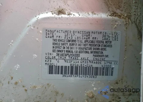 2018 Nissan Sentra S z USA, uszkodzony, nr VIN 3N1AB7AP5JY243283